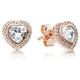 925 Silver Earring Sparkling Rose Love Heart Red Crystal Stud For Women