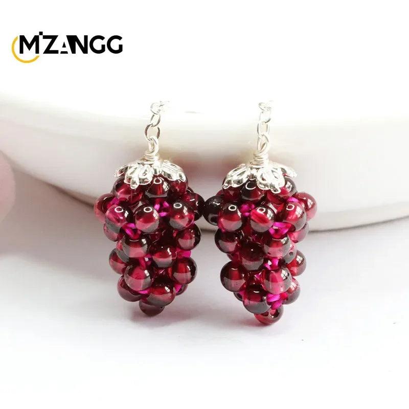 S925 Silver Garnet Ear Hook Earrings Crystal Healing Energy Stone Gift