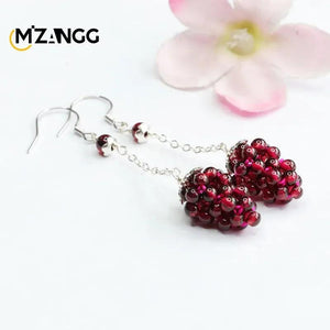 S925 Silver Garnet Ear Hook Earrings Crystal Healing Energy Stone Gift