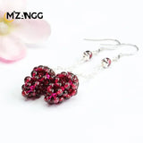 S925 Silver Garnet Ear Hook Earrings Crystal Healing Energy Stone Gift