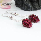 S925 Silver Garnet Ear Hook Earrings Crystal Healing Energy Stone Gift
