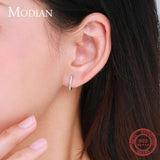 Clear Zircon Crystal Earring 925 Sterling Silver U Shape Sparkling Hoop Earrings