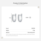 Clear Zircon Crystal Earring 925 Sterling Silver U Shape Sparkling Hoop Earrings