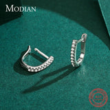 Clear Zircon Crystal Earring 925 Sterling Silver U Shape Sparkling Hoop Earrings