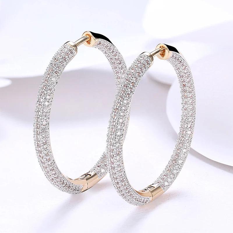 925 Silver 18K Zircon Hoop Earrings Wedding Jewelry