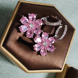 Pink Zircon S925 Silver Drop Earrings Vintage Wedding Jewelry