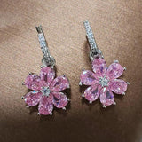 Pink Zircon S925 Silver Drop Earrings Vintage Wedding Jewelry