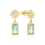 925 Silver Square Sapphire 8-pt Star Drop Earrings 18K Fine Jewelry