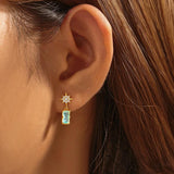 925 Silver Square Sapphire 8-pt Star Drop Earrings 18K Fine Jewelry