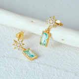 925 Silver Square Sapphire 8-pt Star Drop Earrings 18K Fine Jewelry