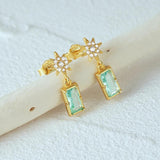 925 Silver Square Sapphire 8-pt Star Drop Earrings 18K Fine Jewelry