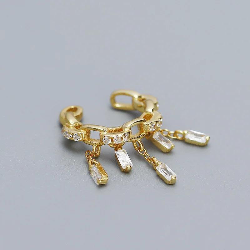 925 Silver Clip Earrings French Tassel Zircon Ear Clip