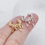 925 Silver Clip Earrings French Tassel Zircon Ear Clip