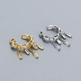 925 Silver Clip Earrings French Tassel Zircon Ear Clip