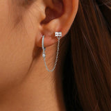 925 Silver Zircon Chain Hoop Earring Women Wedding Party Gift