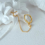 925 Silver Zircon Chain Hoop Earring Women Wedding Party Gift