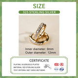 925 Silver Zircon 18K Hoop Earrings for Women, Geometric Fine Jewelry