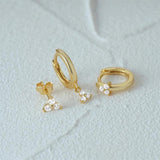 925 Silver Triple Zircon Hoop Earrings Set for Women