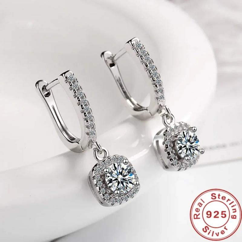 2CT Moissanite Huggie Hoop Earring 925 Sterling Silver Dangle Fine Jewelry