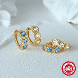 925 Silver Heart Zircon Hoop Earrings Women Minimalist Jewelry