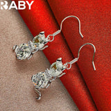 925 Sterling Silver Zircon Cat Drop Earrings for Wedding Party