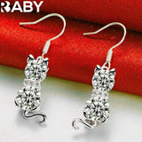 925 Sterling Silver Zircon Cat Drop Earrings for Wedding Party
