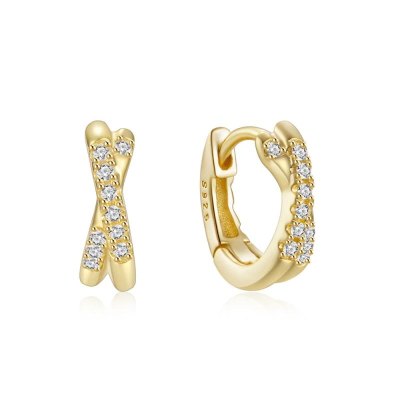 925 Silver Double Layer Cross Rhinestone Hoop Earrings Xmas Gift