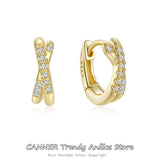 925 Silver Double Layer Cross Rhinestone Hoop Earrings Xmas Gift