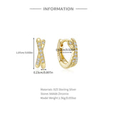 925 Silver Double Layer Cross Rhinestone Hoop Earrings Xmas Gift