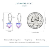 925 Silver Purple Rainbow Heart Hoop Earrings Romantic Year Jewelry Gift
