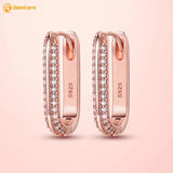 925 Silver Rose Gold Pav U-shaped Hoop Earrings