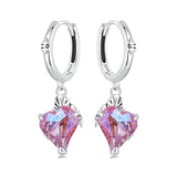 925 Silver Pink Heart Dangle Earrings Rainbow CZ Skull Punk Gift