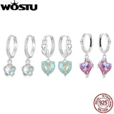 925 Silver Pink Heart Dangle Earrings Rainbow CZ Skull Punk Gift