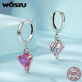 925 Silver Pink Heart Dangle Earrings Rainbow CZ Skull Punk Gift