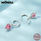 925 Silver Pink Heart Dangle Earrings Rainbow CZ Skull Punk Gift