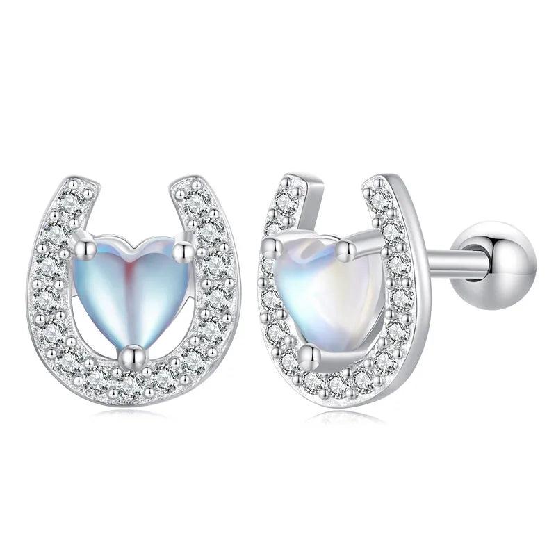 925 Silver Heart Moonstone Stud Earrings Platinum Plated for Women