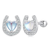 925 Silver Heart Moonstone Stud Earrings Platinum Plated for Women