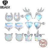 925 Silver Heart Moonstone Stud Earrings Platinum Plated for Women
