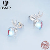 925 Silver Heart Moonstone Stud Earrings Platinum Plated for Women