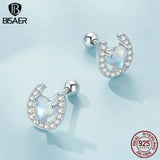 925 Silver Heart Moonstone Stud Earrings Platinum Plated for Women