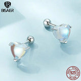 925 Silver Heart Moonstone Stud Earrings Platinum Plated for Women