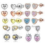 925 Sterling Silver Heart Shape Crystal Stud Earrings for Women