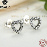 925 Sterling Silver Heart Shape Crystal Stud Earrings for Women