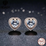 925 Sterling Silver Heart Shape Crystal Stud Earrings for Women