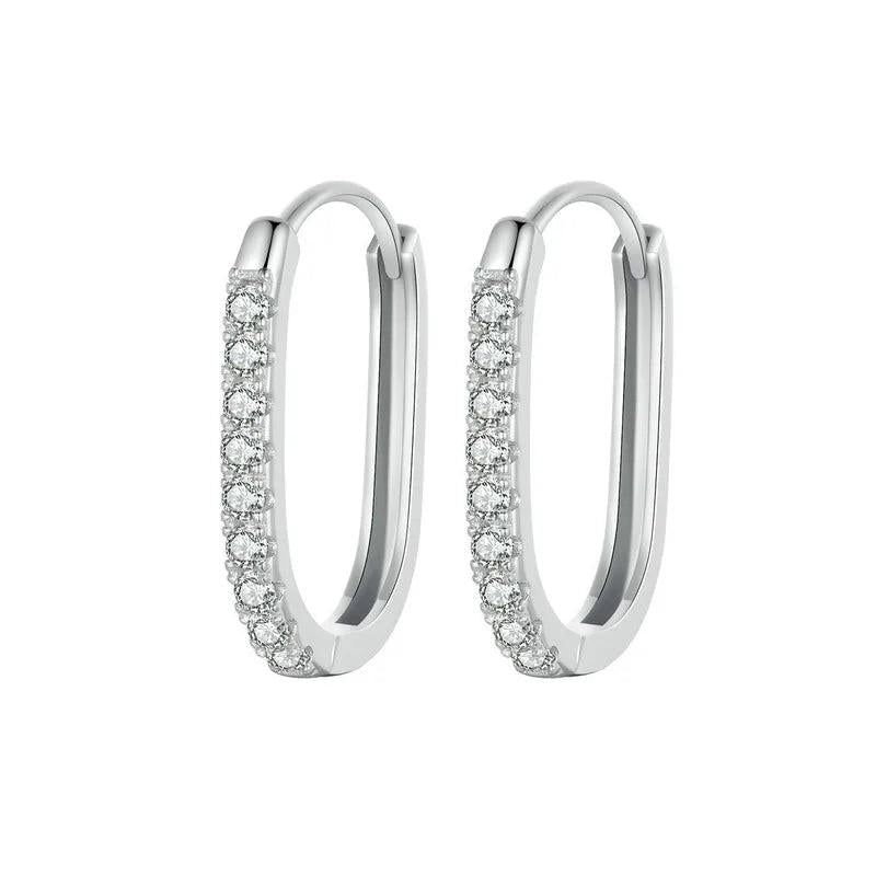925 Silver U Style Zircon Wedding Hoop Earrings CZ Drop Earring Party Jewelry