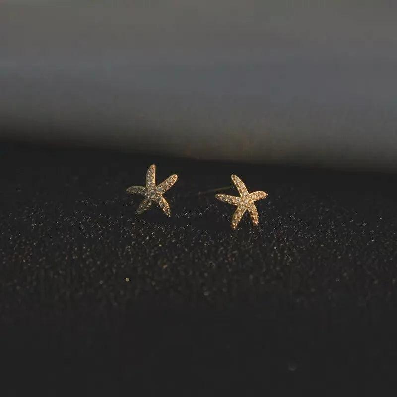 Starfish Pave Zircon Stud Earrings 925 Silver 14k Plated Women Boho Jewelry