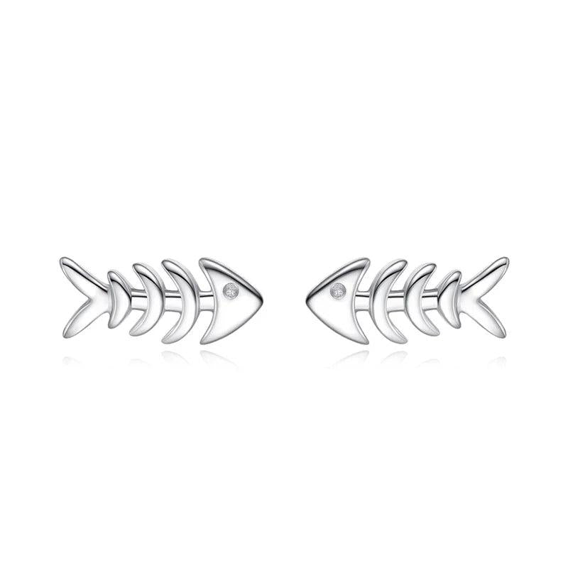 TrustDavis 925 Silver Fishbone Stud Earrings for Girls DS751
