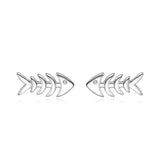 TrustDavis 925 Silver Fishbone Stud Earrings for Girls DS751