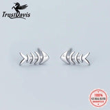 TrustDavis 925 Silver Fishbone Stud Earrings for Girls DS751