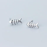 TrustDavis 925 Silver Fishbone Stud Earrings for Girls DS751